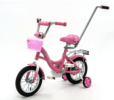 Детский велосипед Zigzag Girl 12 с ручкой (розовый)