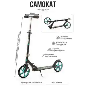 Самокат Favorit PC2025BM-GN (черный-голубой)