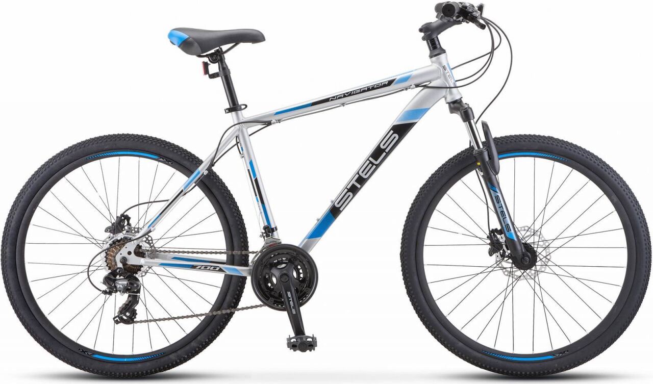 Велосипед Stels Navigator 700 D 27.5 F010 (17.5, серебристый/синий, 2020)
