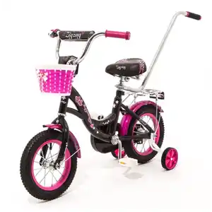 Детский велосипед Zigzag Girl 12 с ручкой (черный/малиновый) ZG-1223