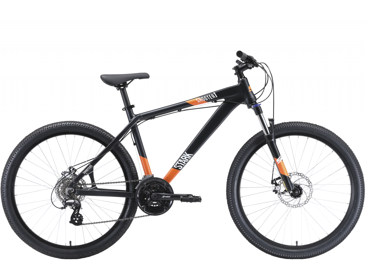 Велосипед Stark Shooter 1 (18, чёрный/белый/оранжевый, 2020)