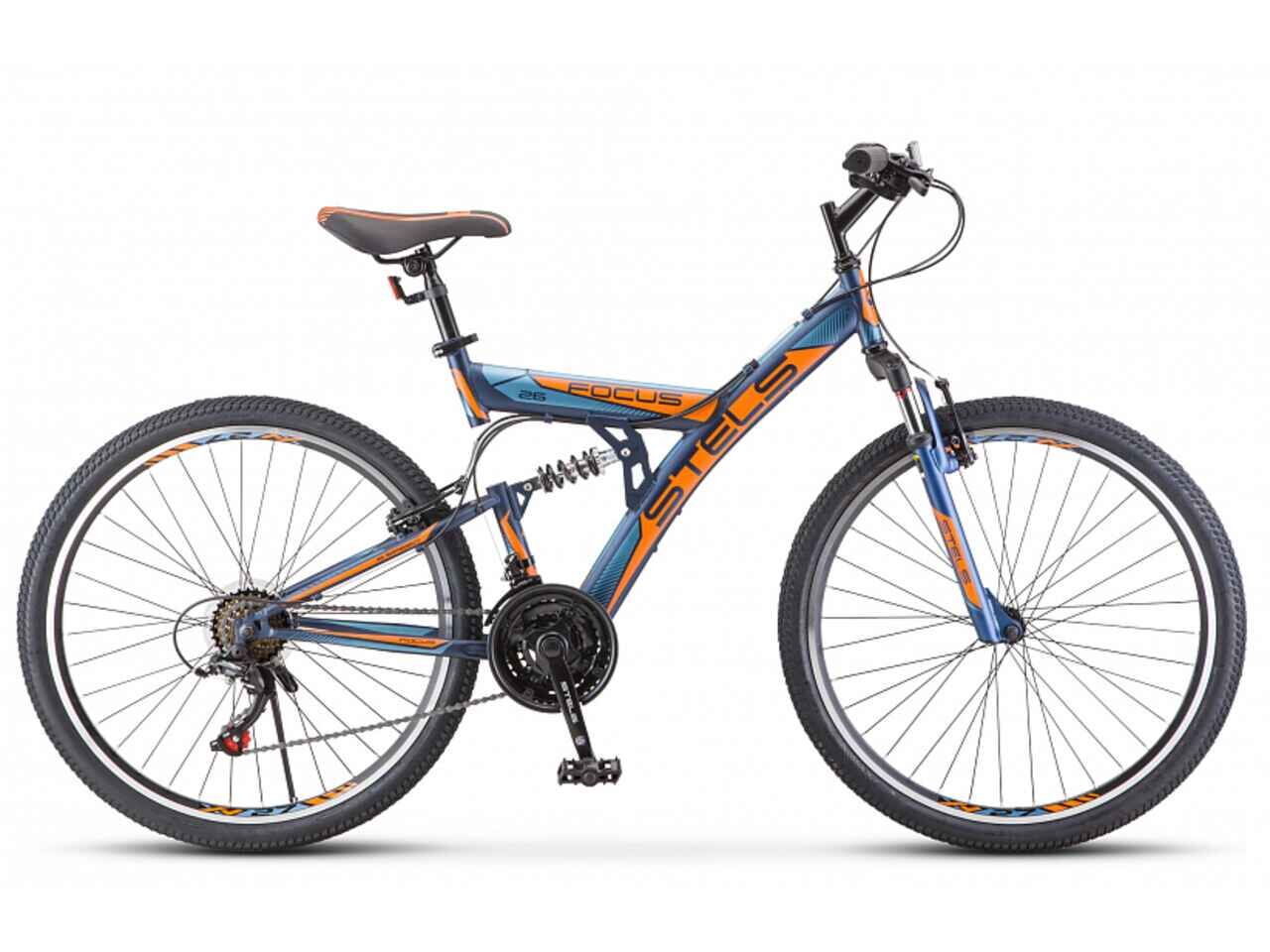 Велосипед Stels Focus V 26 18-sp V030 (18, синий/оранжевый, 2021)