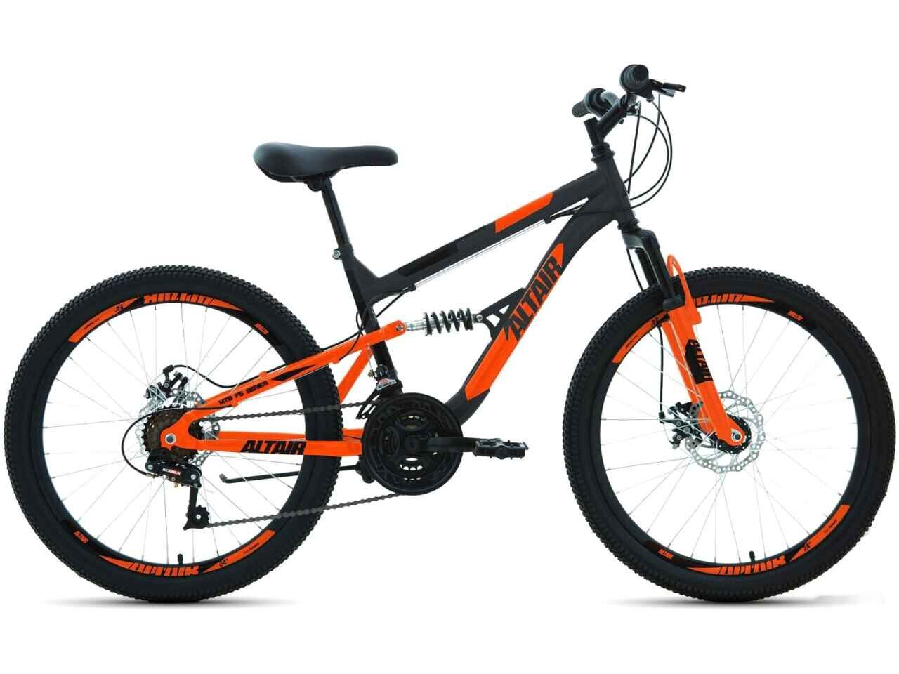 Велосипед ALTAIR MTB FS 24 disc (15, серый/оранжевый, 2022)