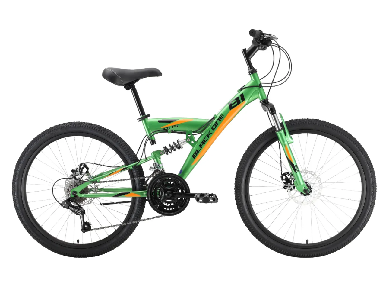 Велосипед Black One Ice FS 24 D (14.5, зеленый/оранжевый/черный, 2022)