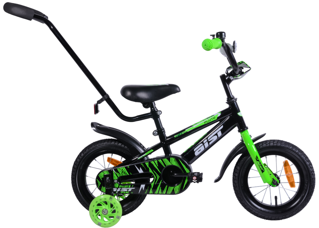 Детский велосипед Aist Pluto 12 (черный/зеленый, 2021)