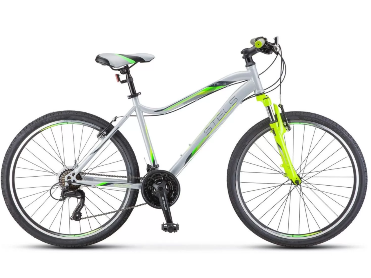 Велосипед Stels Miss 5000 V 26 K010 (16, серебристый/салатовый, 2021)