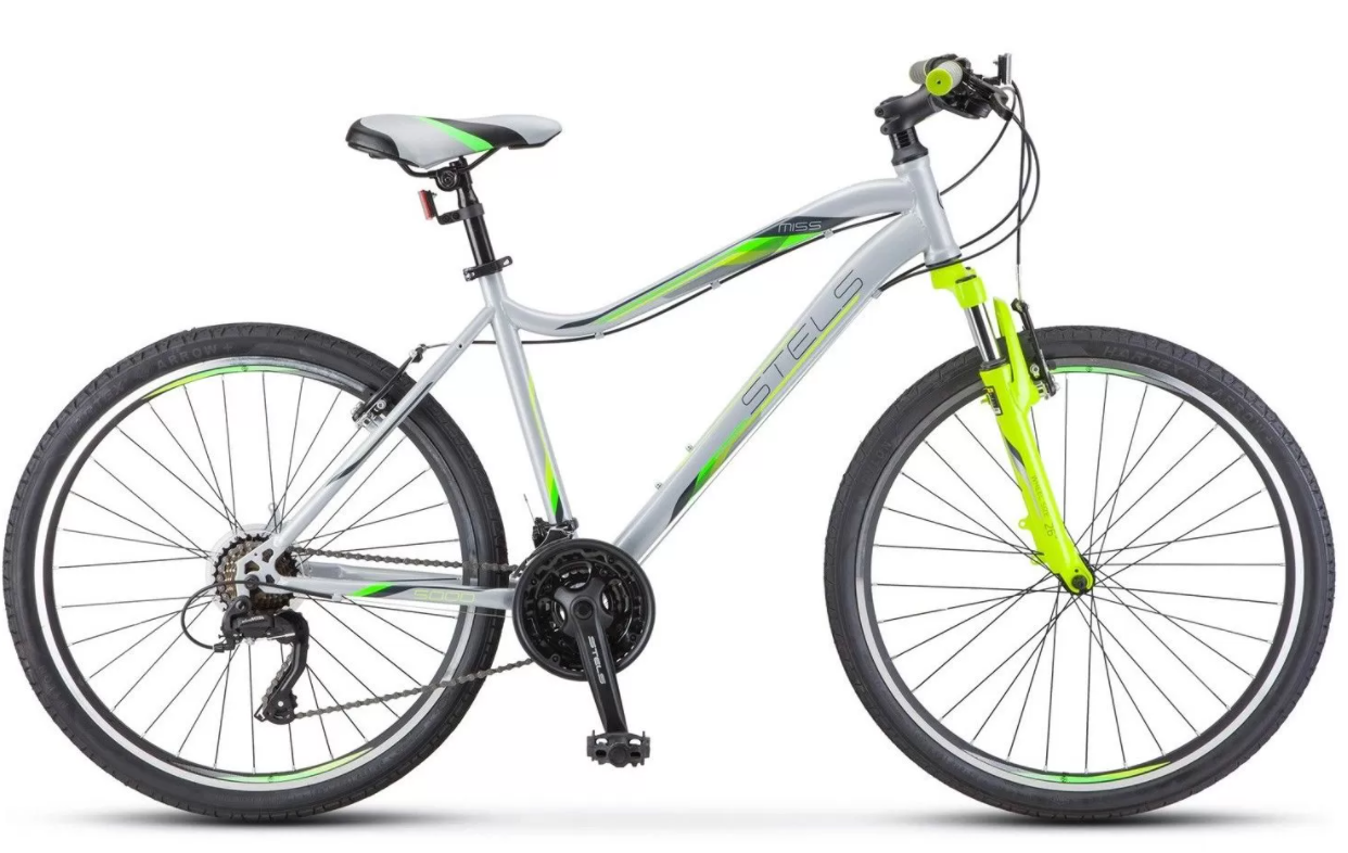 Велосипед Stels Miss 5000 V 26 K010 (16, серебристый/салатовый, 2021)