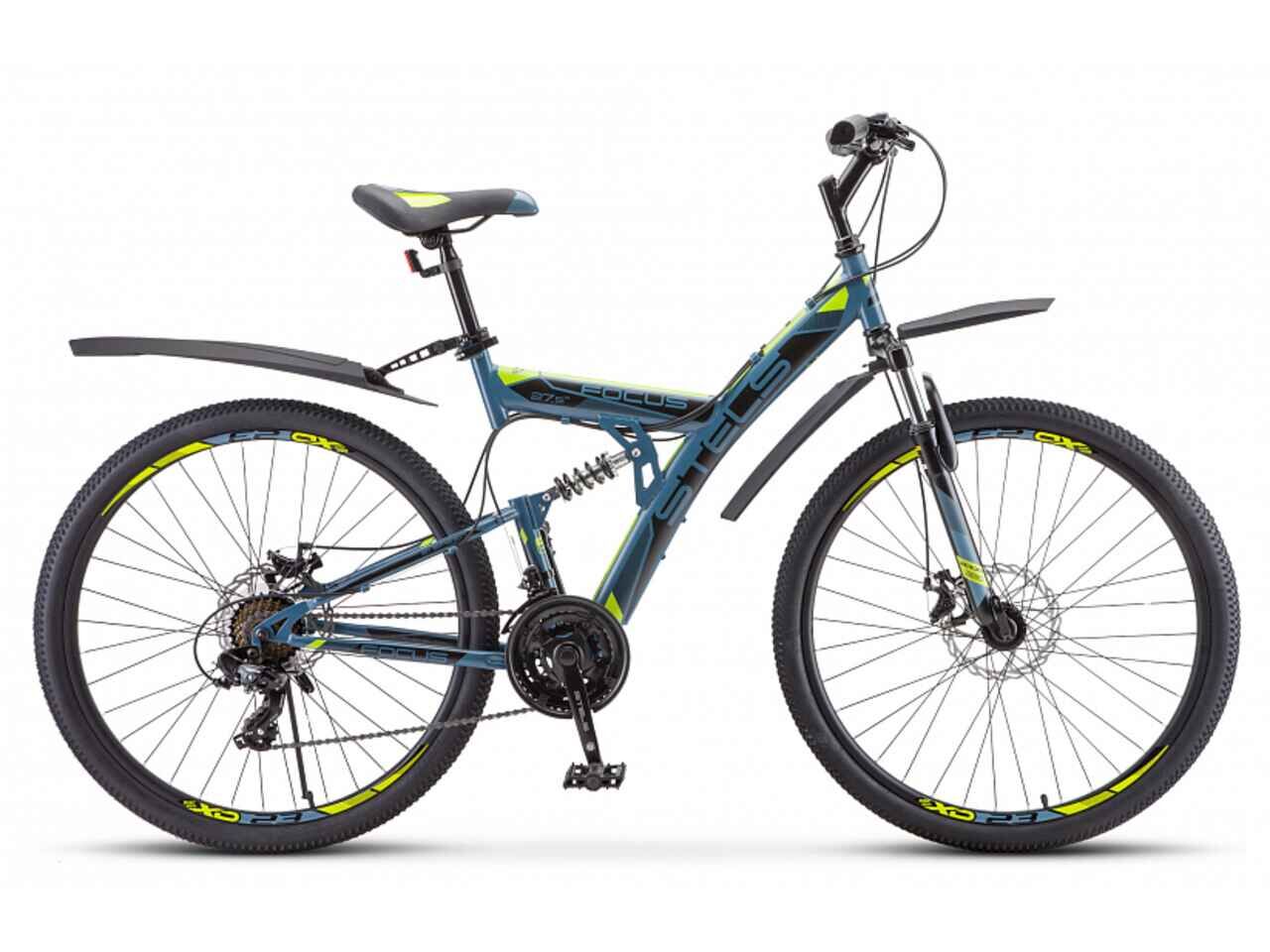 Велосипед Stels Focus MD 27.5 21-sp V010 (19, темно-синий/салатовый, 2021)