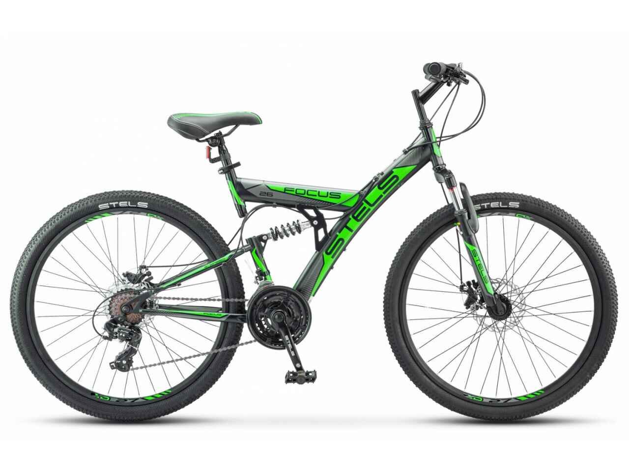 Велосипед Stels Focus MD 26 21-sp V010 (18, черный/зеленый, 2021)