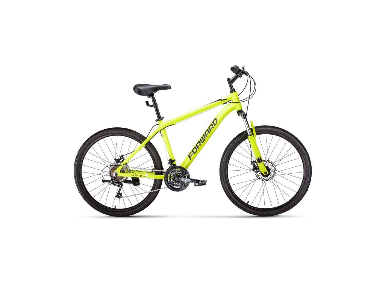 Велосипед Forward Hardi 26 2.0 disc (18, ярко-желтый/черный, 2023)