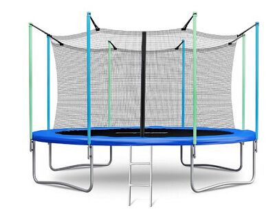 Батут Atlas Sport 374 см - 12 ft (с лестницей, внутренняя сетка, синий)