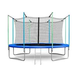 Батут Atlas Sport 374 см - 12 ft (с лестницей, внутренняя сетка, синий)