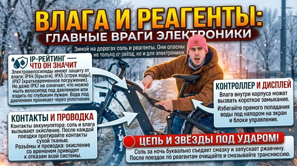 Как влага и реагенты влияют на электровелосипед Как влага и реагенты влияют на электровелосипед