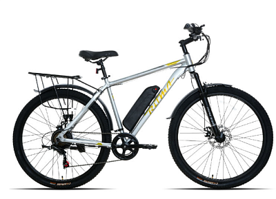 Электровелосипед Ritma MORGAN309 27.5 (серебристый, желтый лого, 2025)