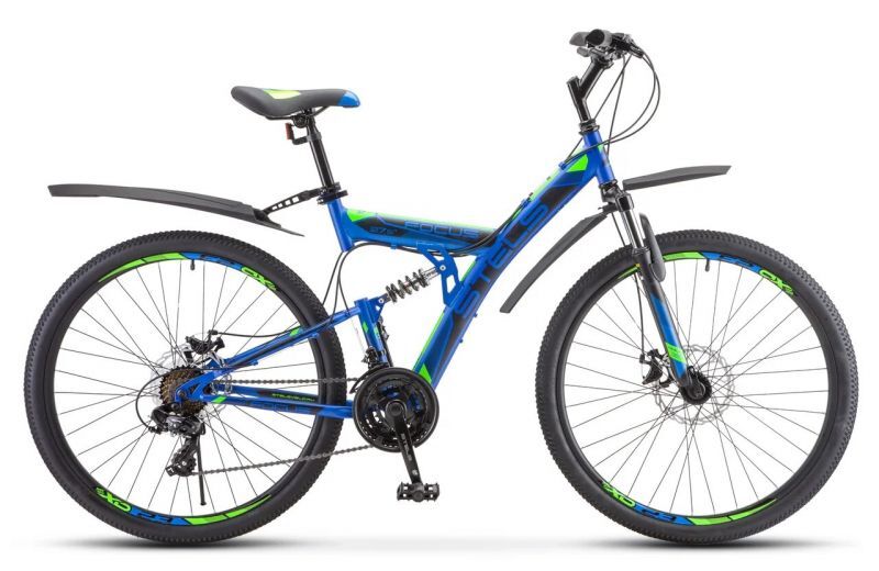 Велосипед Stels Focus MD 27.5 21-sp V010 (19, синий/зеленый, 2019)