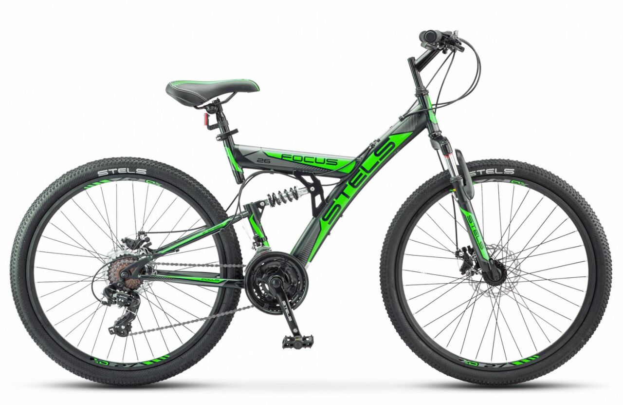 Велосипед Stels Focus MD 26 21-sp V010 (18, черный/зеленый, 2021)
